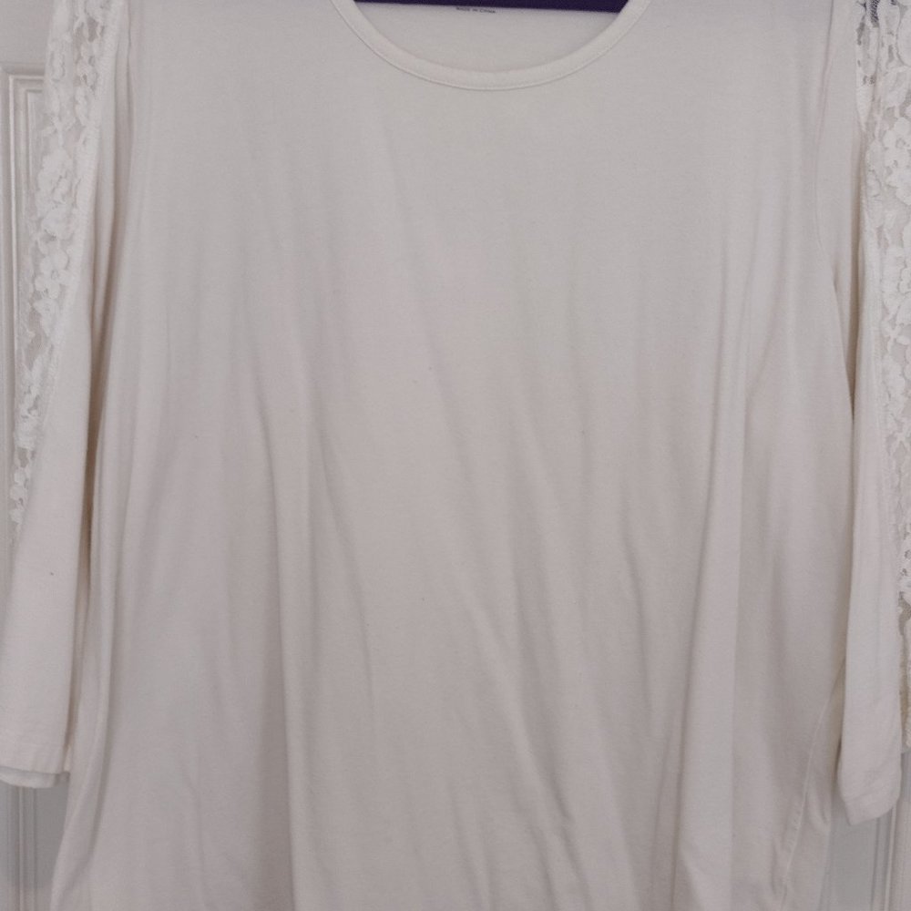 Denim & Co. Scoop Neck Knit Top with Lace Sleeve Detail XL